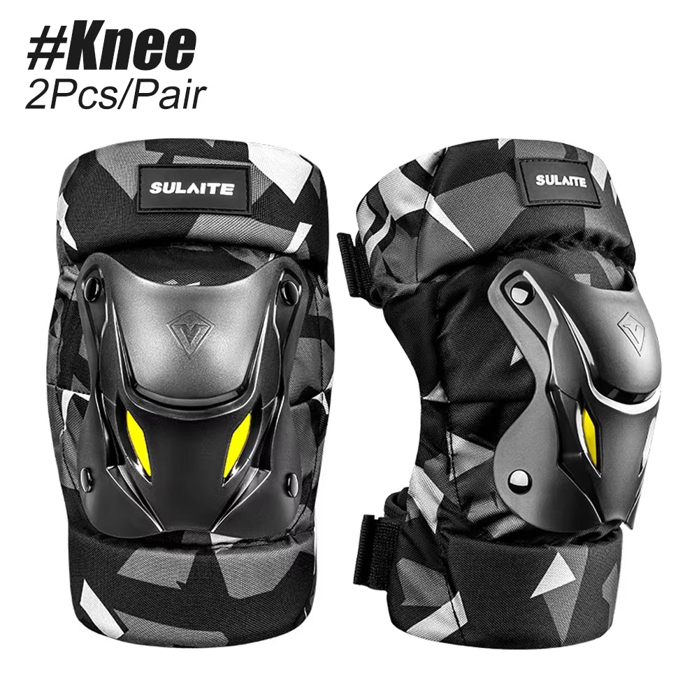 1Pair Electric Bike Motorcycle Knee Shin Guard Pads Black Adjustable Knee Elbow Guards Pads Protector Armor for Motocross Racing