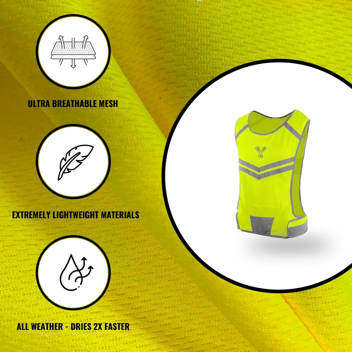 Running Reflective Vest, inside Pocket & 2 Bands, High Visibility Reflective Running Vest for Night Running Walking Cycling
