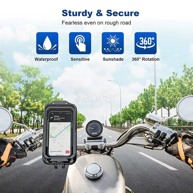 Waterproof Motorcycle Phone Holder Universal Bike Handlebar Mount Navigation Holder with Sun Visor for 4.0-6.7'' Cellphone
