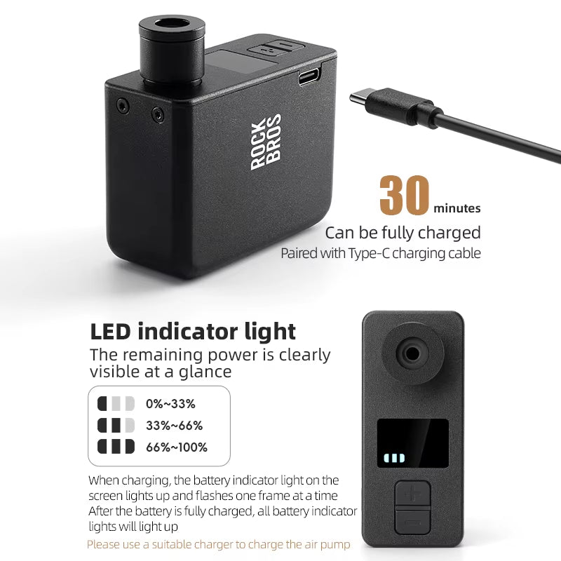 Portable Mini Electric Bicycle Pump 120PSI Type-C Bike Tire Air Inflator Pump MTB Road AV FV Valve Cycling Pump