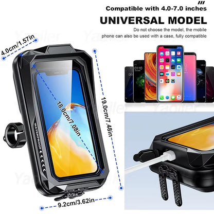 Waterproof Motorcycle Phone Holder Universal Bike Handlebar Mount Navigation Holder with Sun Visor for 4.0-6.7'' Cellphone