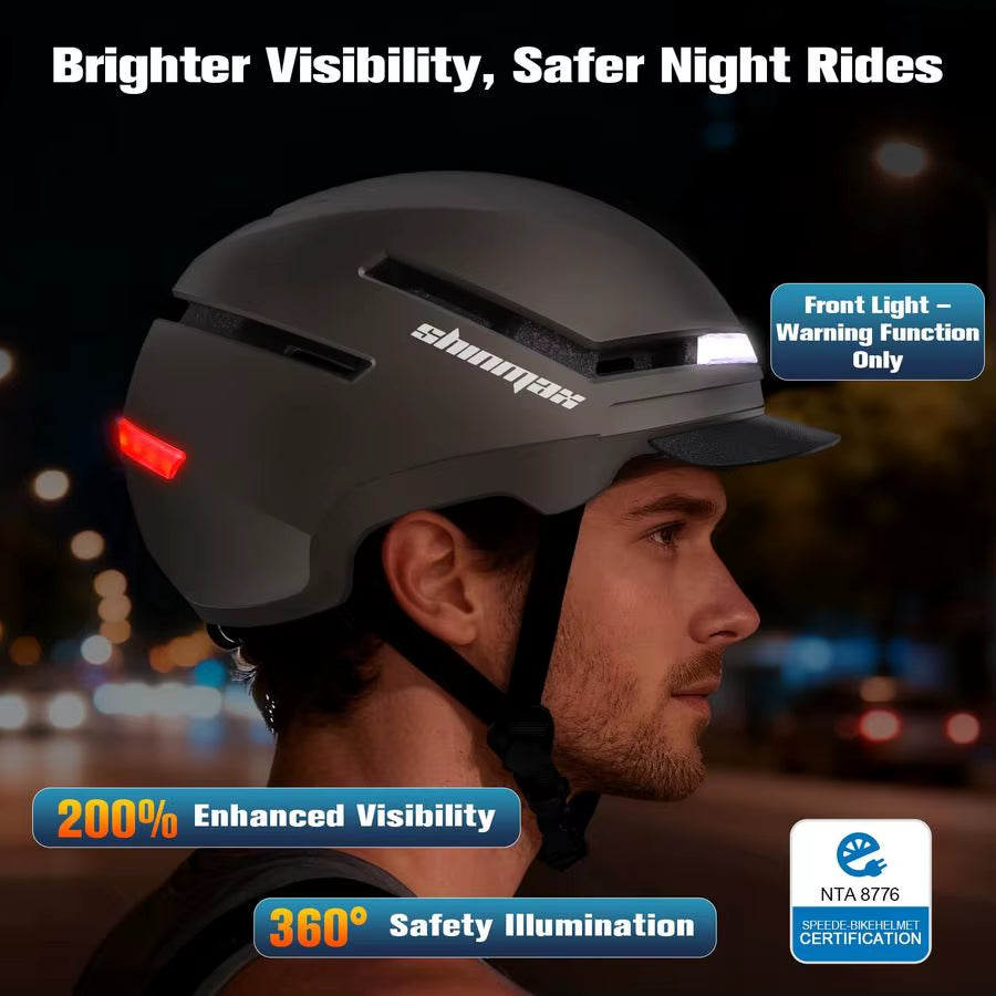 Bike Helmet with Turn Signals, NTA Certified up to 45Km H, Bicycle Helmet for Men Women with USB Rechargeable Rear Light, Viser,