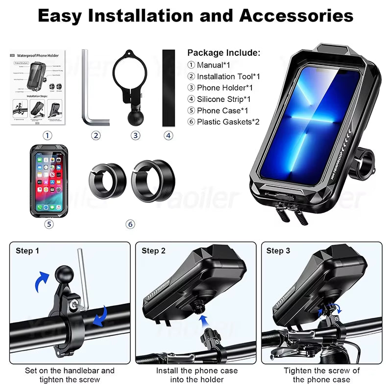 Waterproof Motorcycle Phone Holder Universal Bike Handlebar Mount Navigation Holder with Sun Visor for 4.0-6.7'' Cellphone