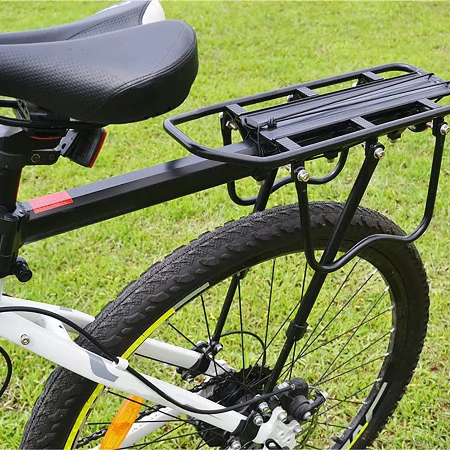 Heavy-Duty Bicycle Rear Luggage Rack -Quick Release, Light Logo, Universal Adjustable for Mountain/Road Bikes - Black
