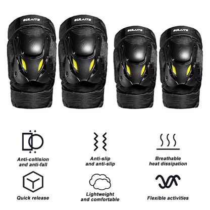 1Pair Electric Bike Motorcycle Motocross Racing Knee Elbow Guards Pads Braces Protective Gear Black
