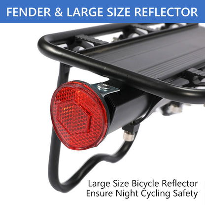 Heavy-Duty Bicycle Rear Luggage Rack -Quick Release, Light Logo, Universal Adjustable for Mountain/Road Bikes - Black