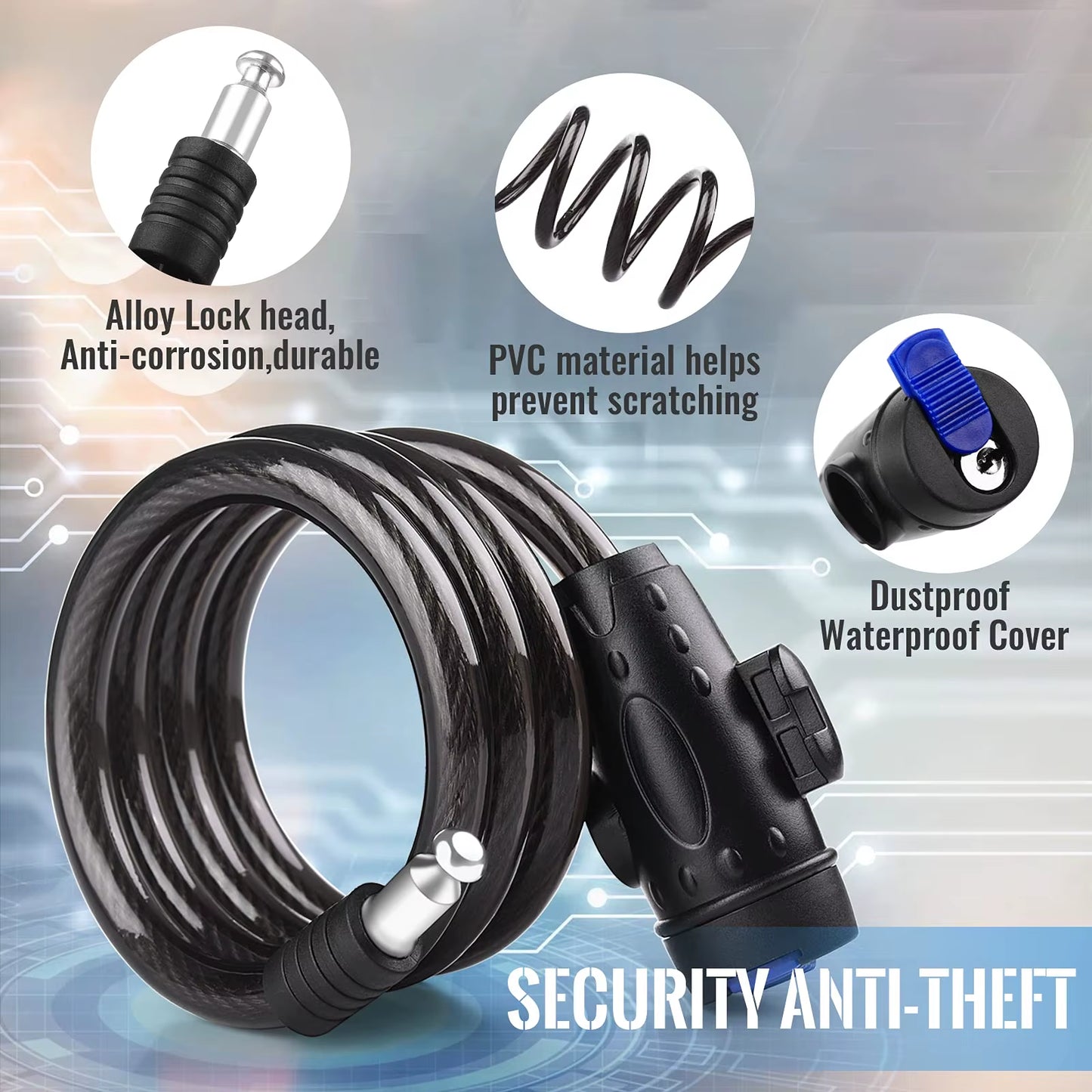 Bicycle Lock Outdoor Anti-Theft Bike Lock with 2 Keys Weatherproof Heavy Duty Bicycle Lock for Bicycle Motorcycle Scooter