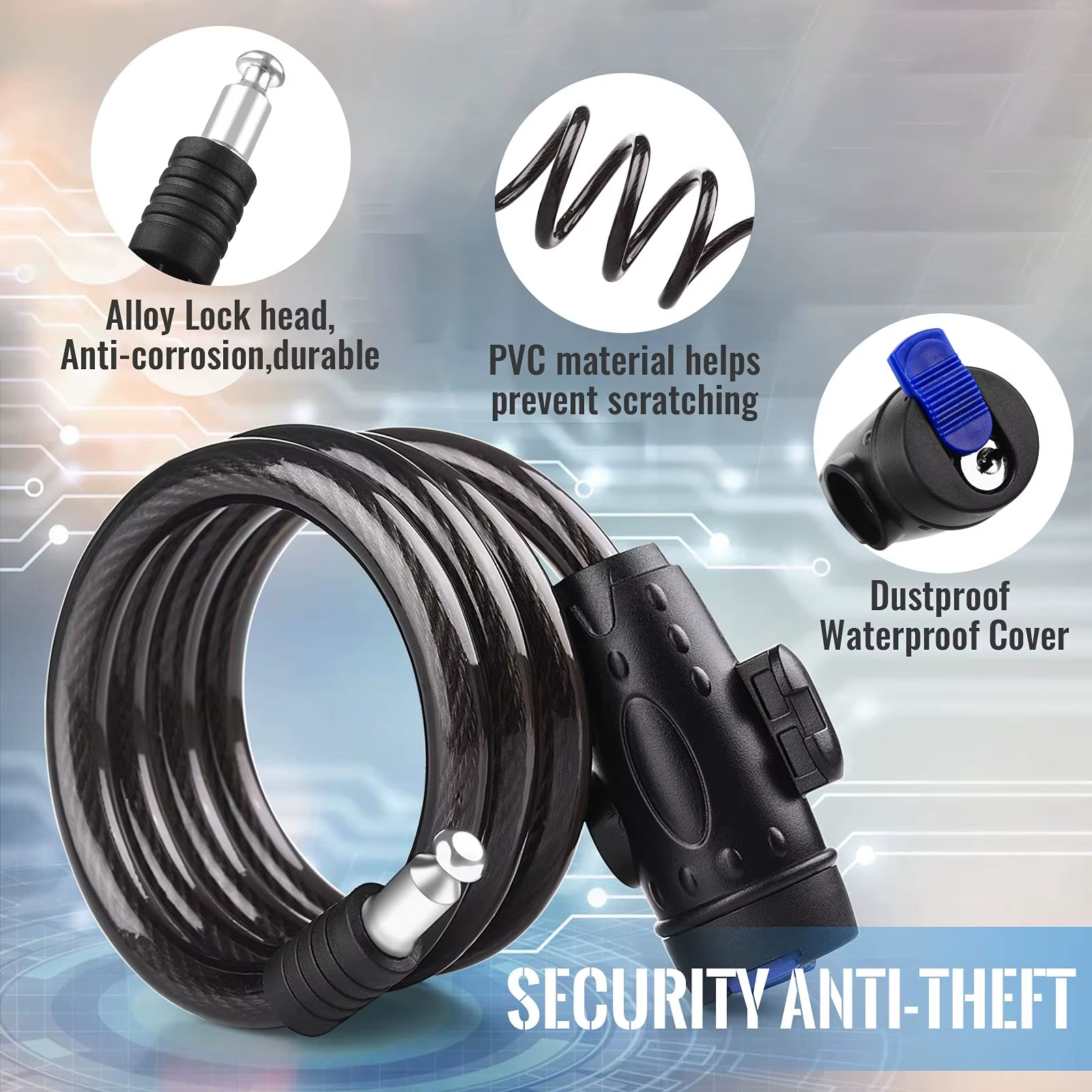 Bicycle Lock Outdoor Anti-Theft Bike Lock with 2 Keys Weatherproof Heavy Duty Bicycle Lock for Bicycle Motorcycle Scooter