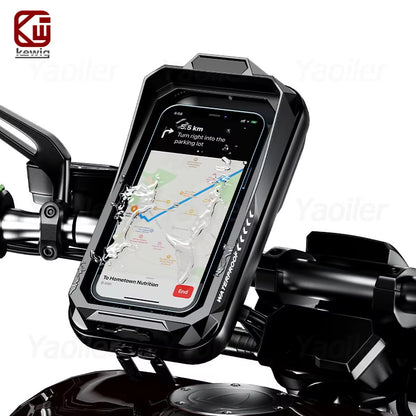 Waterproof Motorcycle Phone Holder Universal Bike Handlebar Mount Navigation Holder with Sun Visor for 4.0-6.7'' Cellphone