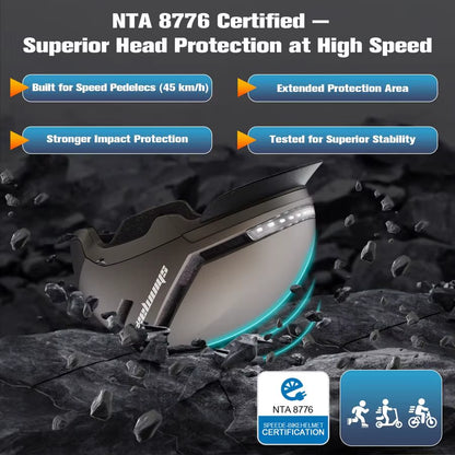 Bike Helmet with Turn Signals, NTA Certified up to 45Km H, Bicycle Helmet for Men Women with USB Rechargeable Rear Light, Viser,