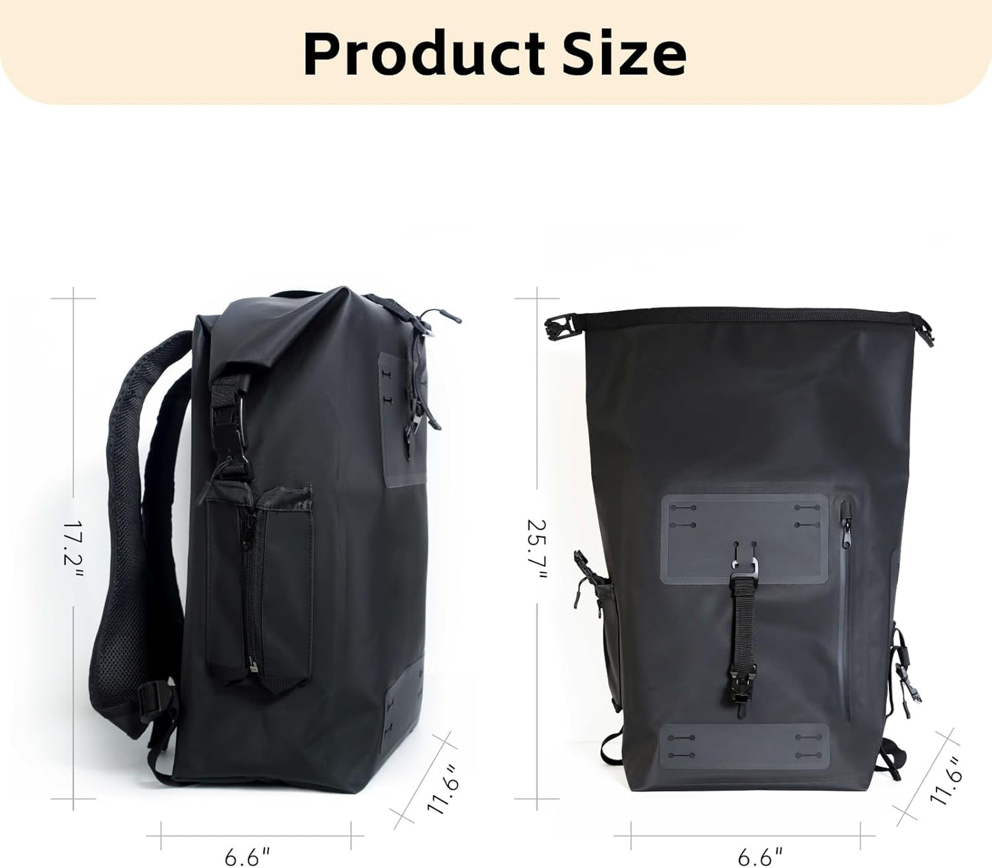 Black Waterproof Backpack 25L - 600D TPU Durable IPX8 Large Dry Bag for Kayaking, Hiking Dry Bag with Roll-Top Closure, Floating Waterproof Dry Backpack for Travel Outdoors, Hiking, Fishing
