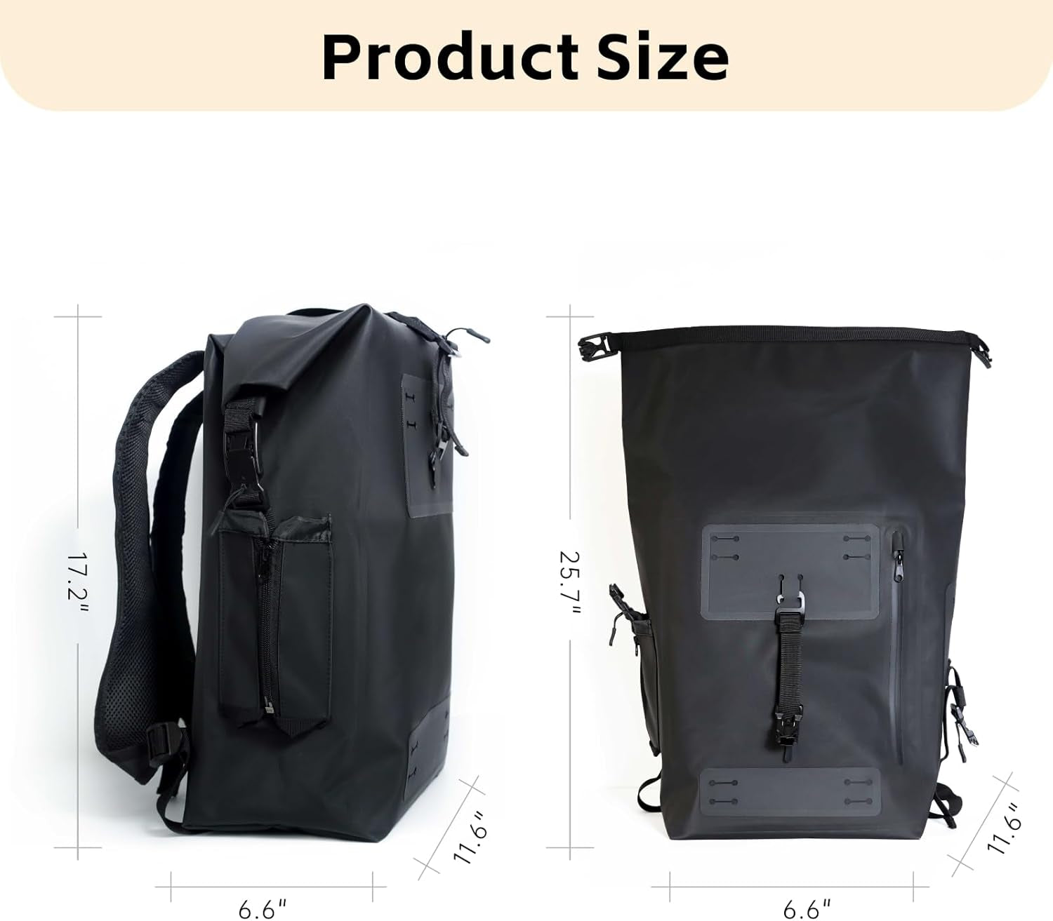 Black Waterproof Backpack 25L - 600D TPU Durable IPX8 Large Dry Bag for Kayaking, Hiking Dry Bag with Roll-Top Closure, Floating Waterproof Dry Backpack for Travel Outdoors, Hiking, Fishing