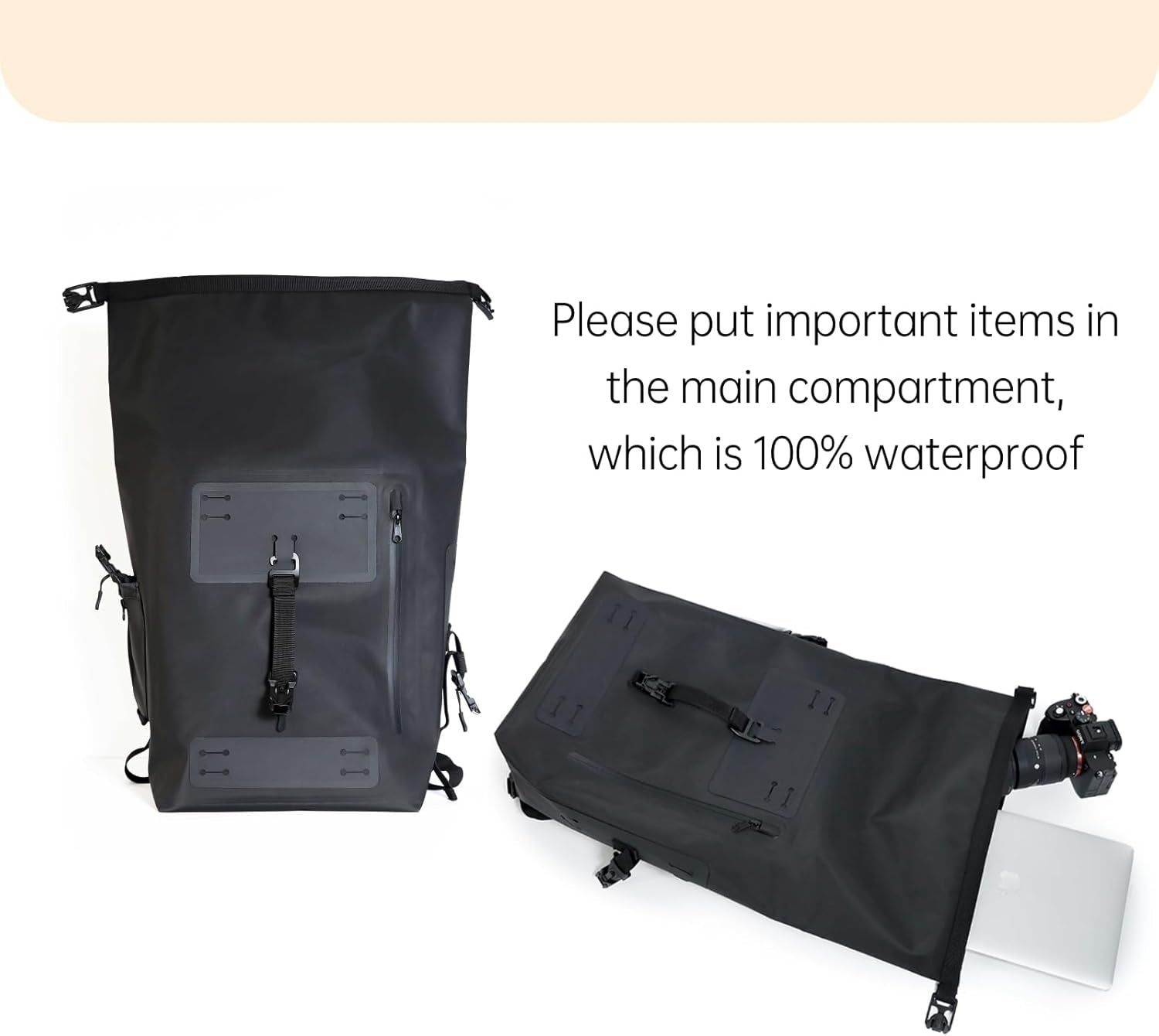 Black Waterproof Backpack 25L - 600D TPU Durable IPX8 Large Dry Bag for Kayaking, Hiking Dry Bag with Roll-Top Closure, Floating Waterproof Dry Backpack for Travel Outdoors, Hiking, Fishing