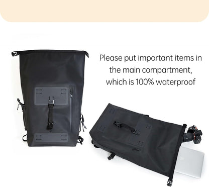 Black Waterproof Backpack 25L - 600D TPU Durable IPX8 Large Dry Bag for Kayaking, Hiking Dry Bag with Roll-Top Closure, Floating Waterproof Dry Backpack for Travel Outdoors, Hiking, Fishing