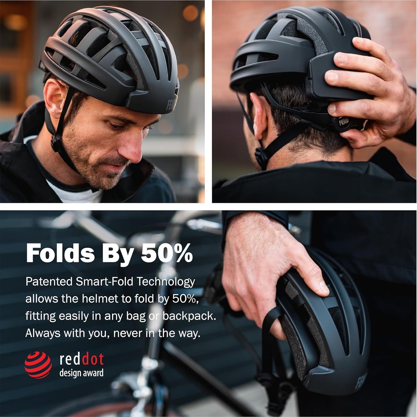 One Foldable Bike Helmet – Patented Smart-Fold 50% Compact Design, Award-Winning Safety CPSC/EN1078 Certified, for Adults, Commuters, E-Bikes, Scooters