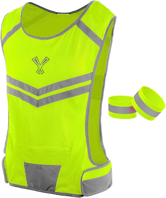 Running Reflective Vest, inside Pocket & 2 Bands, High Visibility Reflective Running Vest for Night Running Walking Cycling