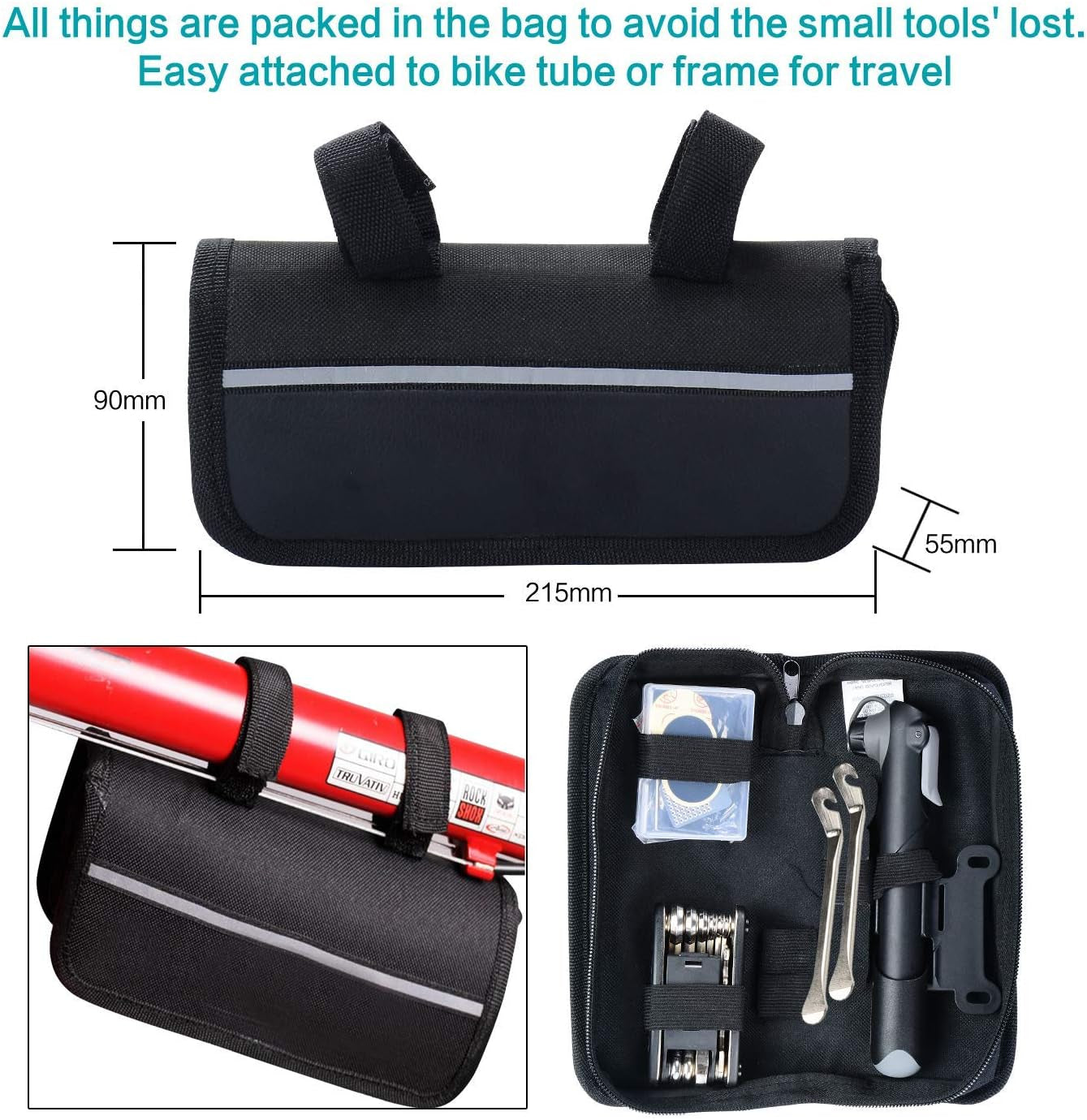 Bike Repair Kits with Pressure Gauge Pump, Mini Bicycle Pump 120 PSI with Smart Valve, Fits Schrader Presta, Bike Flat Tire Repair Tools with Bag (Upgrade Smart Valve + Pressure Gauge)