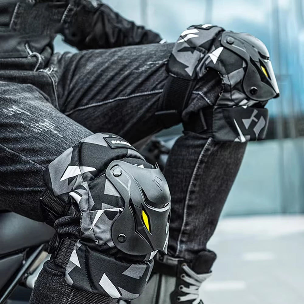 1Pair Electric Bike Motorcycle Knee Shin Guard Pads Black Adjustable Knee Elbow Guards Pads Protector Armor for Motocross Racing