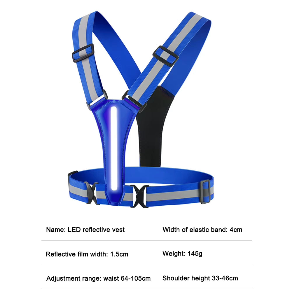 LED Reflective Running Vest Adjustable Elastic Flashing LED High Visibility Reflective Vest Cycling Security Vest for Running An