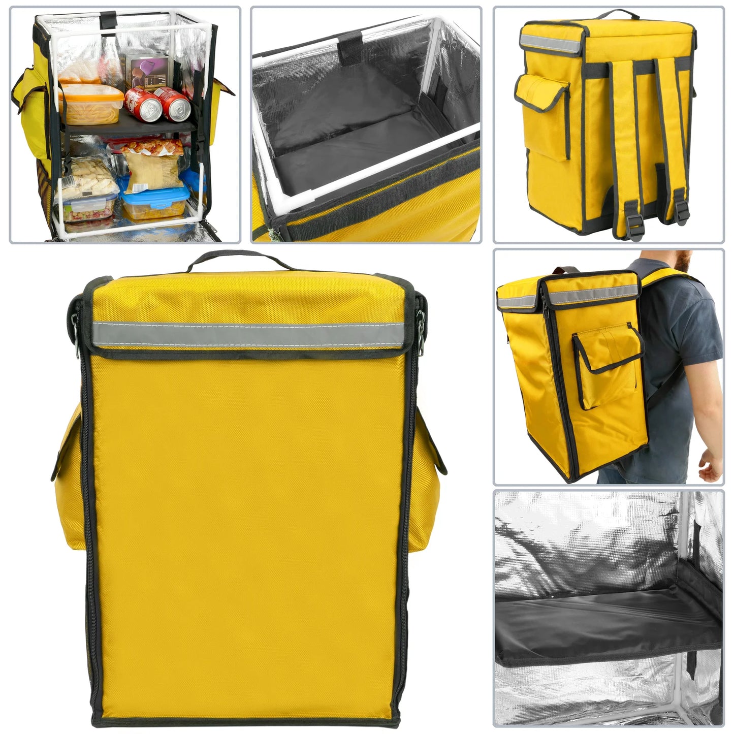 Thermal Delivery Backpack - 35L Insulated Black & Yellow for Bike Couriers