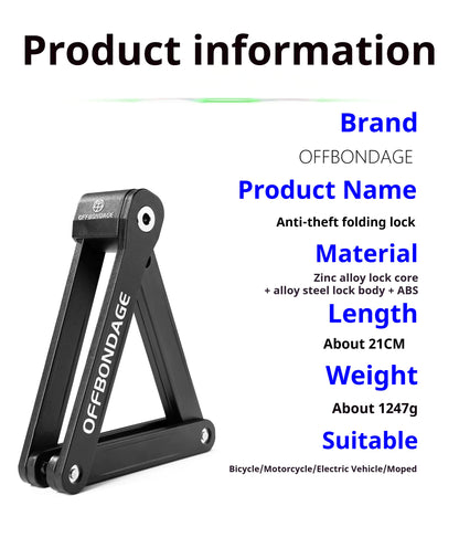 Foldable Bike Lock - High Security Anti-Theft for MTB, Road & E-Bikes