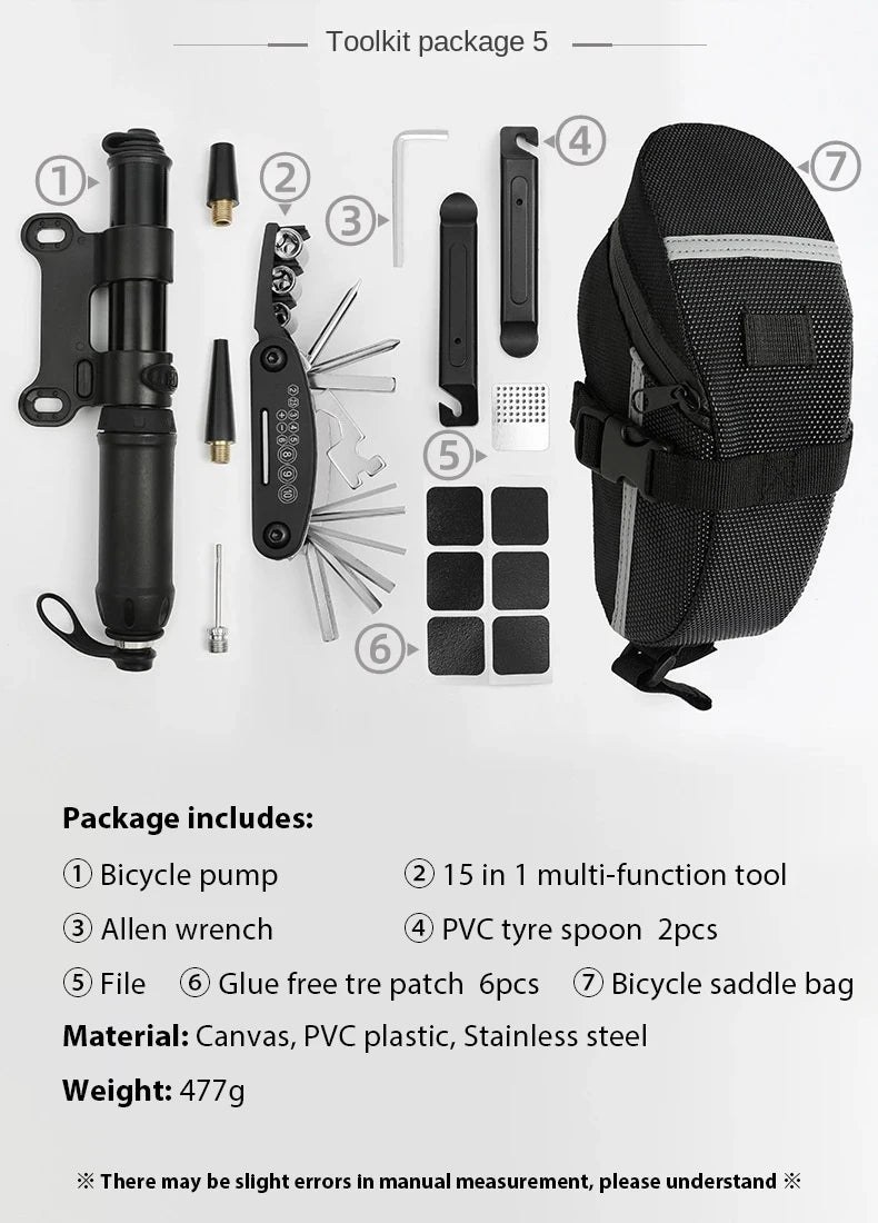 Portable Bike Repair Kit - Complete Multi-Tool Set with Saddle Bag