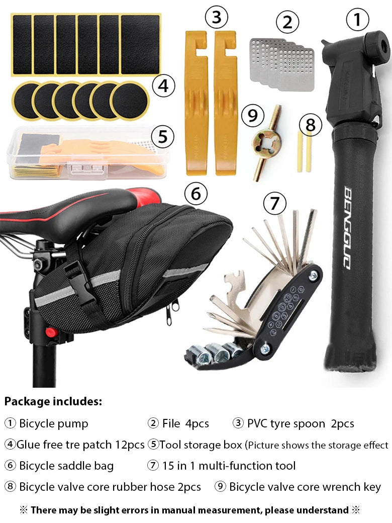 Portable Bike Repair Kit - Complete Multi-Tool Set with Saddle Bag