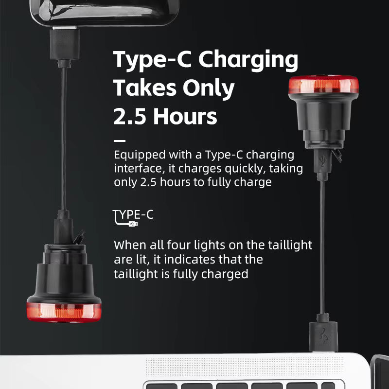 Smart Brake-Sensing Bike Tail Light - USB-C Rechargeable Rear Safety Light