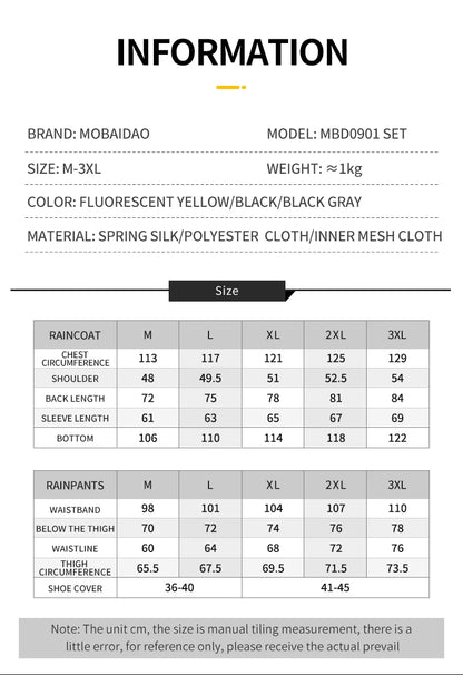 Premium Cycling Rain Suit - Waterproof Jacket & Pants Set