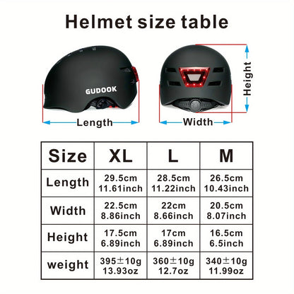 LED Safety Bike Helmet with Front & Rear Lights - USB Rechargeable