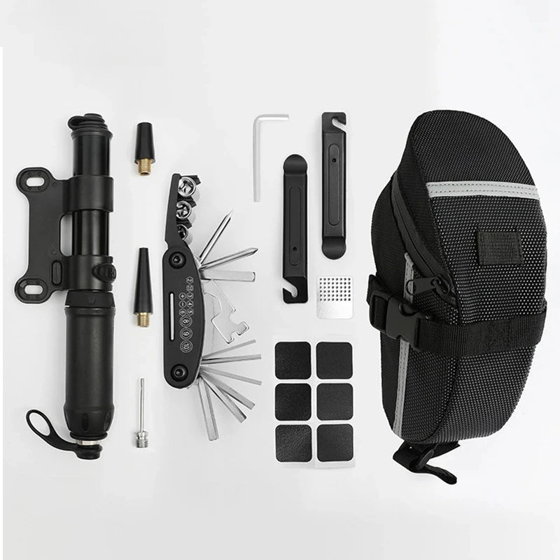 Portable Bike Repair Kit - Complete Multi-Tool Set with Saddle Bag