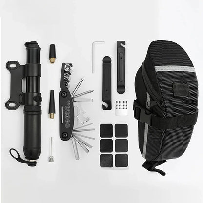 Portable Bike Repair Kit - Complete Multi-Tool Set with Saddle Bag
