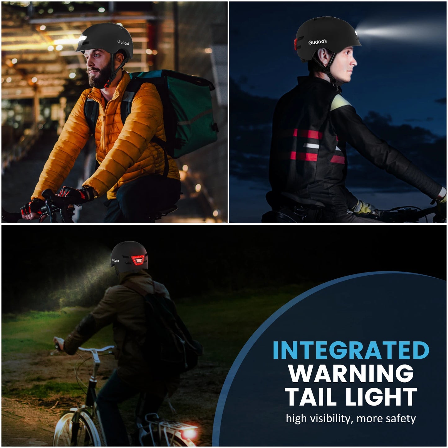 LED Safety Bike Helmet with Front & Rear Lights - USB Rechargeable