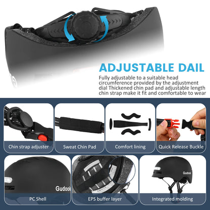 LED Safety Bike Helmet with Front & Rear Lights - USB Rechargeable