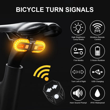 , Bike Wireless LED Turn Signals Tail Light, USB Rechargeable Remote Control Bright Bicycle Rear Lights, Waterproof Bike Turn Signal LED Light for Mountain Bike, Bicycle, Scooter