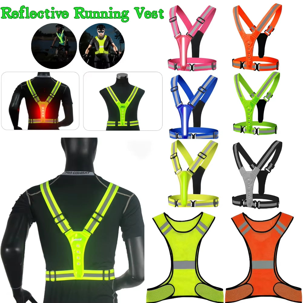 LED Reflective Running Vest Adjustable Elastic Flashing LED High Visibility Reflective Vest Cycling Security Vest for Running An