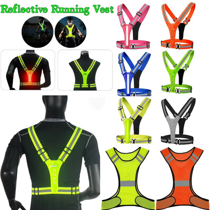 LED Reflective Running Vest Adjustable Elastic Flashing LED High Visibility Reflective Vest Cycling Security Vest for Running An