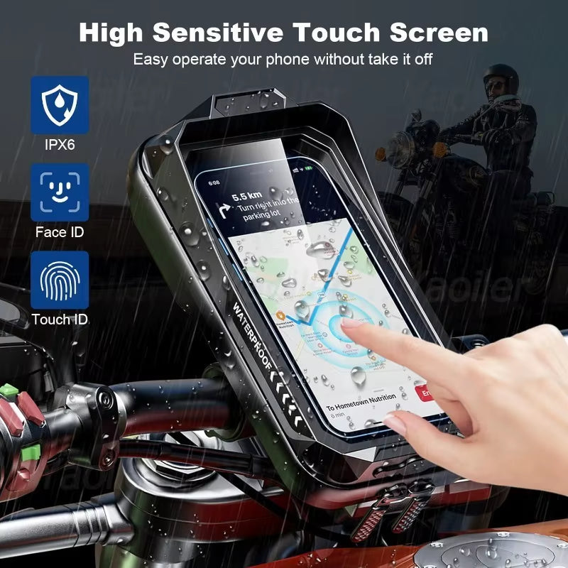 Waterproof Motorcycle Phone Holder Universal Bike Handlebar Mount Navigation Holder with Sun Visor for 4.0-6.7'' Cellphone