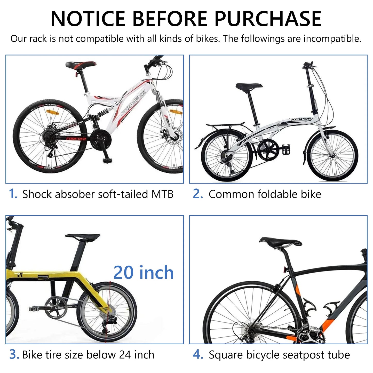 Heavy-Duty Bicycle Rear Luggage Rack -Quick Release, Light Logo, Universal Adjustable for Mountain/Road Bikes - Black