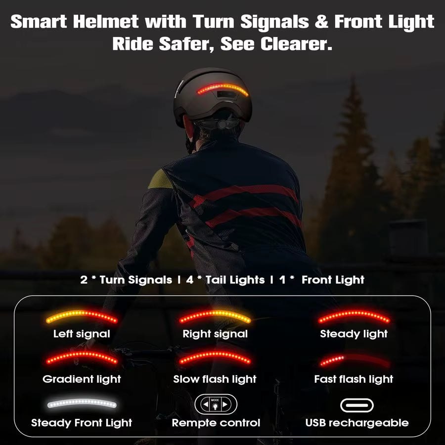 Bike Helmet with Turn Signals, NTA Certified up to 45Km H, Bicycle Helmet for Men Women with USB Rechargeable Rear Light, Viser,
