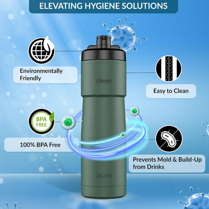The Clean Hydration Co Insulated Bike Water Bottle | Easy Clean Nozzle, Easy Squeeze | Cycling Running Fitness Water Bottle | Gym Sport Bottle | Sport 23 Oz | Matte Black (Black) (Green, 23 Oz)