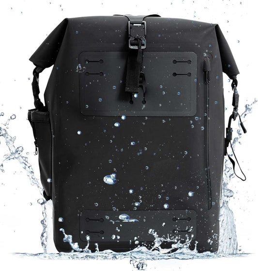 Black Waterproof Backpack 25L - 600D TPU Durable IPX8 Large Dry Bag for Kayaking, Hiking Dry Bag with Roll-Top Closure, Floating Waterproof Dry Backpack for Travel Outdoors, Hiking, Fishing
