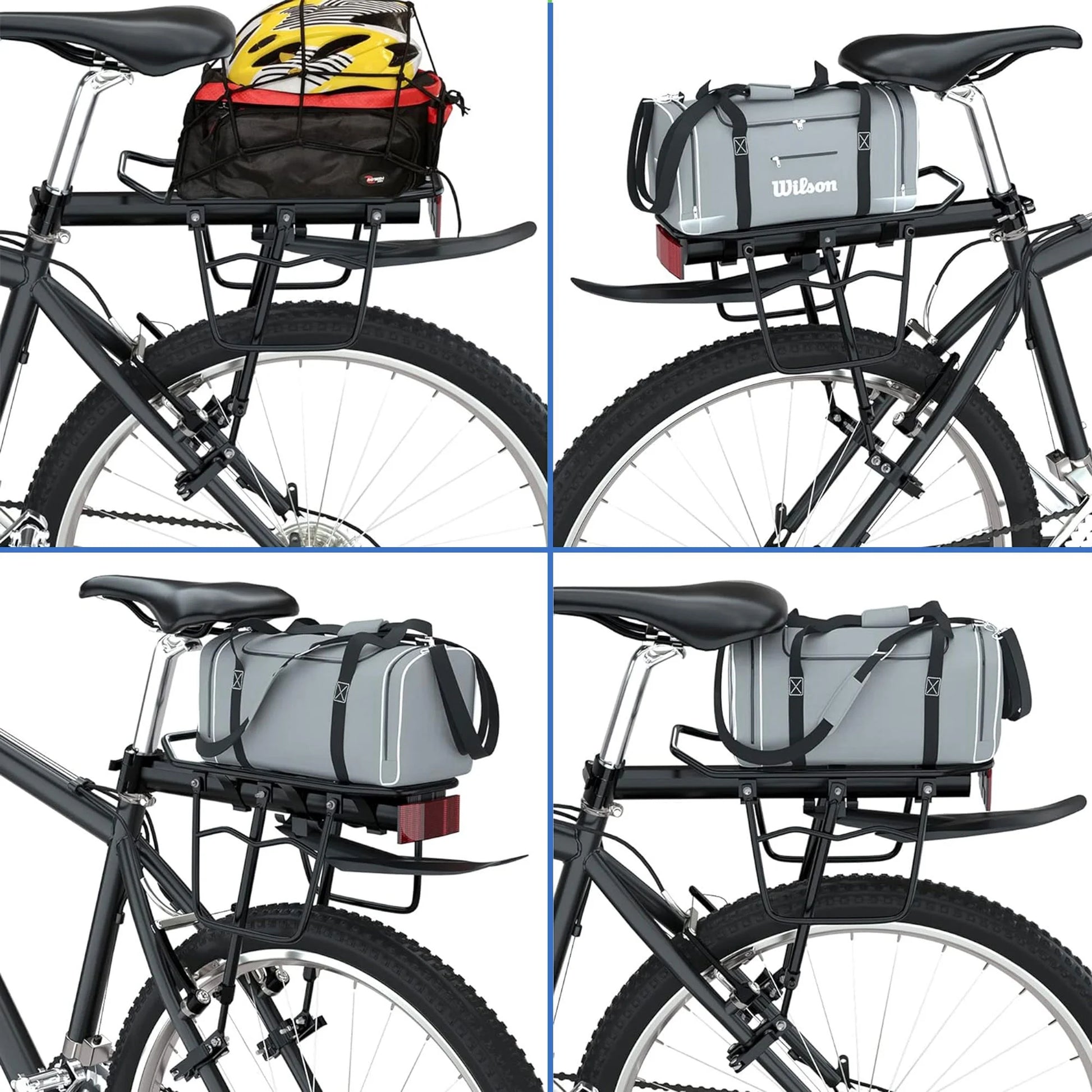 Heavy-Duty Bicycle Rear Luggage Rack -Quick Release, Light Logo, Universal Adjustable for Mountain/Road Bikes - Black