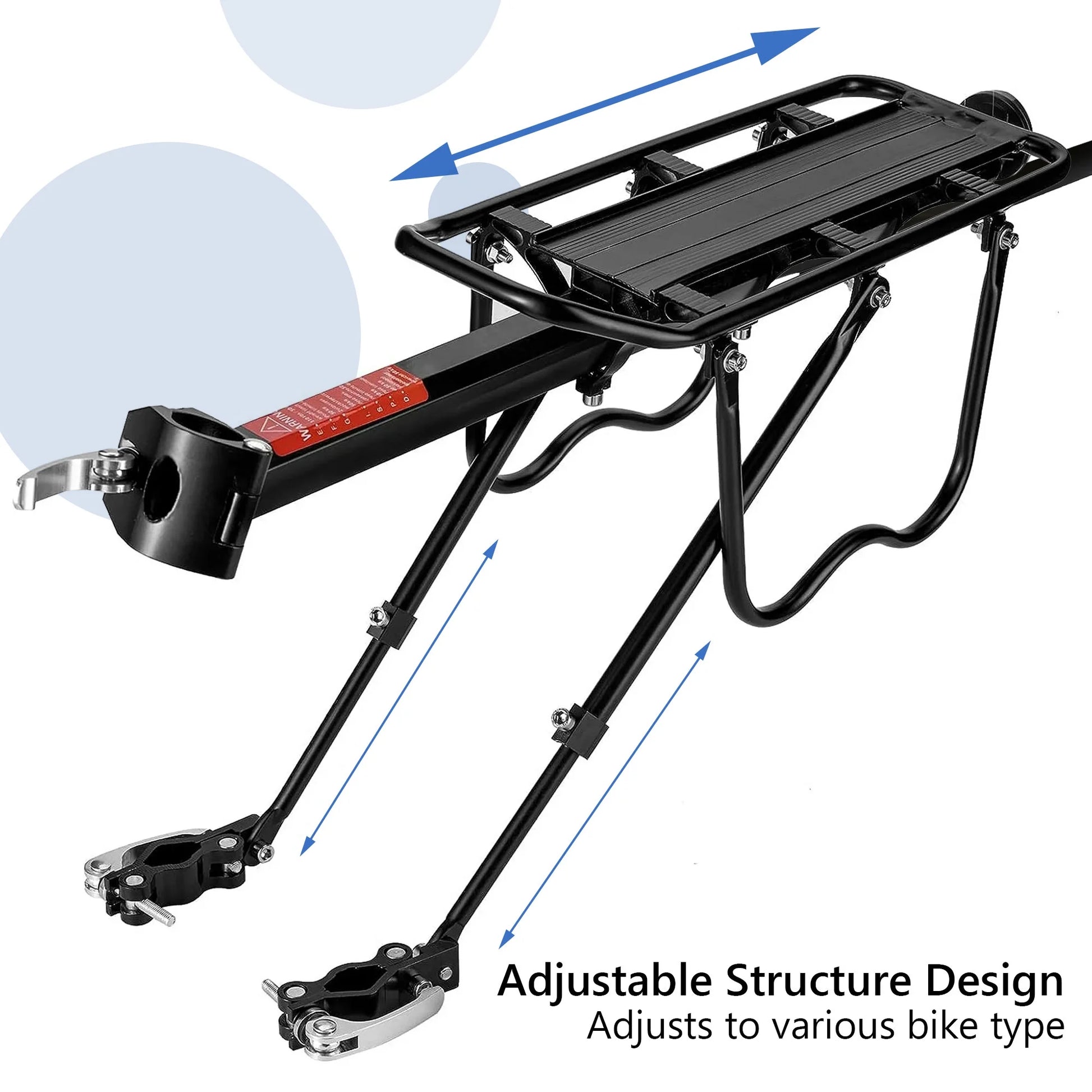 Heavy-Duty Bicycle Rear Luggage Rack -Quick Release, Light Logo, Universal Adjustable for Mountain/Road Bikes - Black