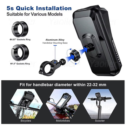 Waterproof Motorcycle Phone Holder Universal Bike Handlebar Mount Navigation Holder with Sun Visor for 4.0-6.7'' Cellphone