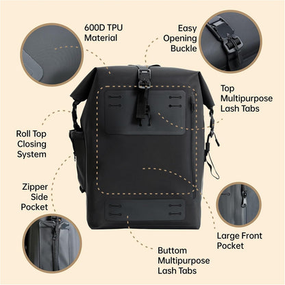 Black Waterproof Backpack 25L - 600D TPU Durable IPX8 Large Dry Bag for Kayaking, Hiking Dry Bag with Roll-Top Closure, Floating Waterproof Dry Backpack for Travel Outdoors, Hiking, Fishing