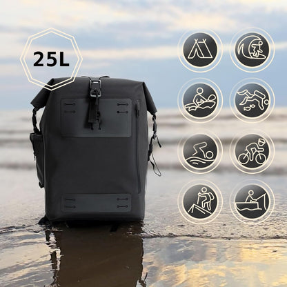 Black Waterproof Backpack 25L - 600D TPU Durable IPX8 Large Dry Bag for Kayaking, Hiking Dry Bag with Roll-Top Closure, Floating Waterproof Dry Backpack for Travel Outdoors, Hiking, Fishing