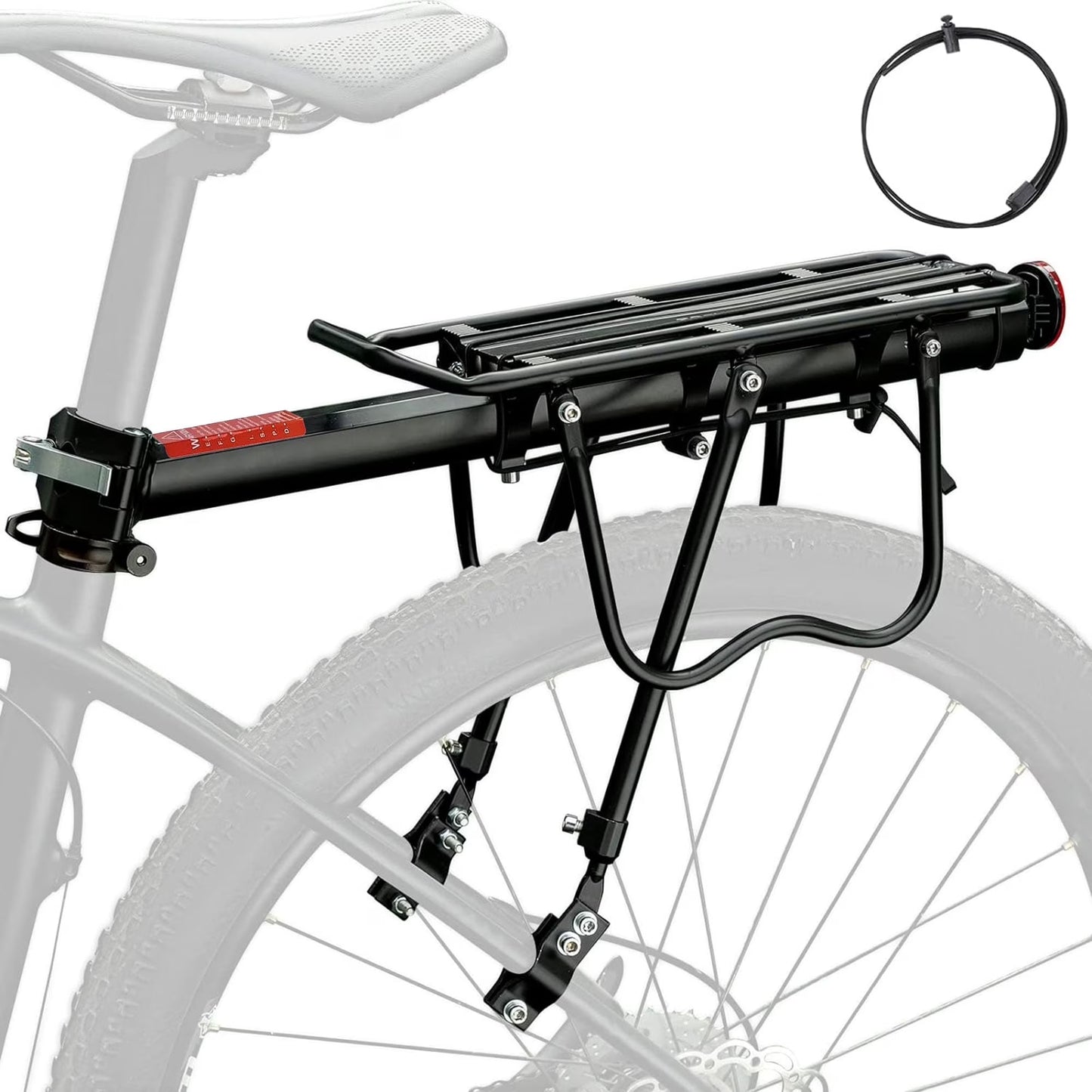 Heavy-Duty Bicycle Rear Luggage Rack -Quick Release, Light Logo, Universal Adjustable for Mountain/Road Bikes - Black