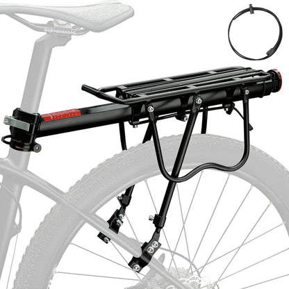 Heavy-Duty Bicycle Rear Luggage Rack -Quick Release, Light Logo, Universal Adjustable for Mountain/Road Bikes - Black