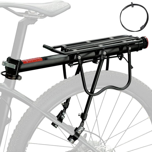 Heavy-Duty Bicycle Rear Luggage Rack -Quick Release, Light Logo, Universal Adjustable for Mountain/Road Bikes - Black